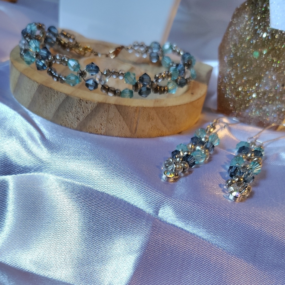 Blue and Silver Crystal Bracelet with Intricate Design
